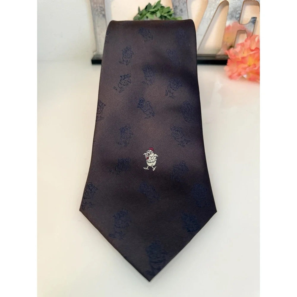 Yi Tang Silk Necktie Brown Logo Duck Through Out Hand Made Vintage 3.5